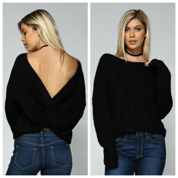 Rumor Apparel Sweaters - Black Round Neck V Back Sweater #813