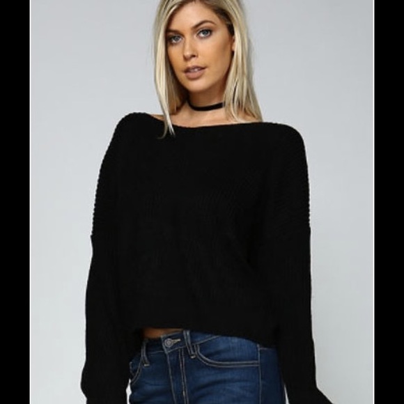 Black Round Neck V Back Sweater #813 - Picture 2 of 4