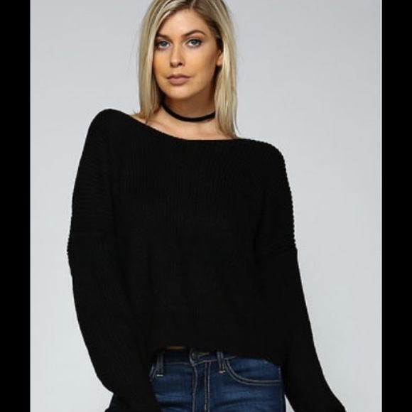 Black Round Neck V Back Sweater #813 - Picture 3 of 4