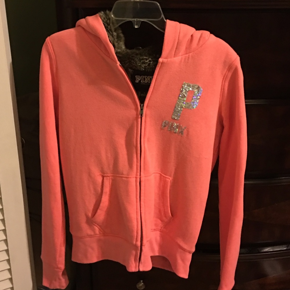 E/GUC VS / PINK FLEECE/ SHERPA LINED ZIP UP HOODIE