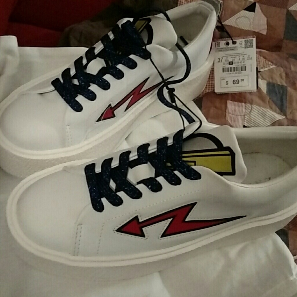 Zara patches platform plimsolls sneakers shoes 8 6 - Picture 2 of 4