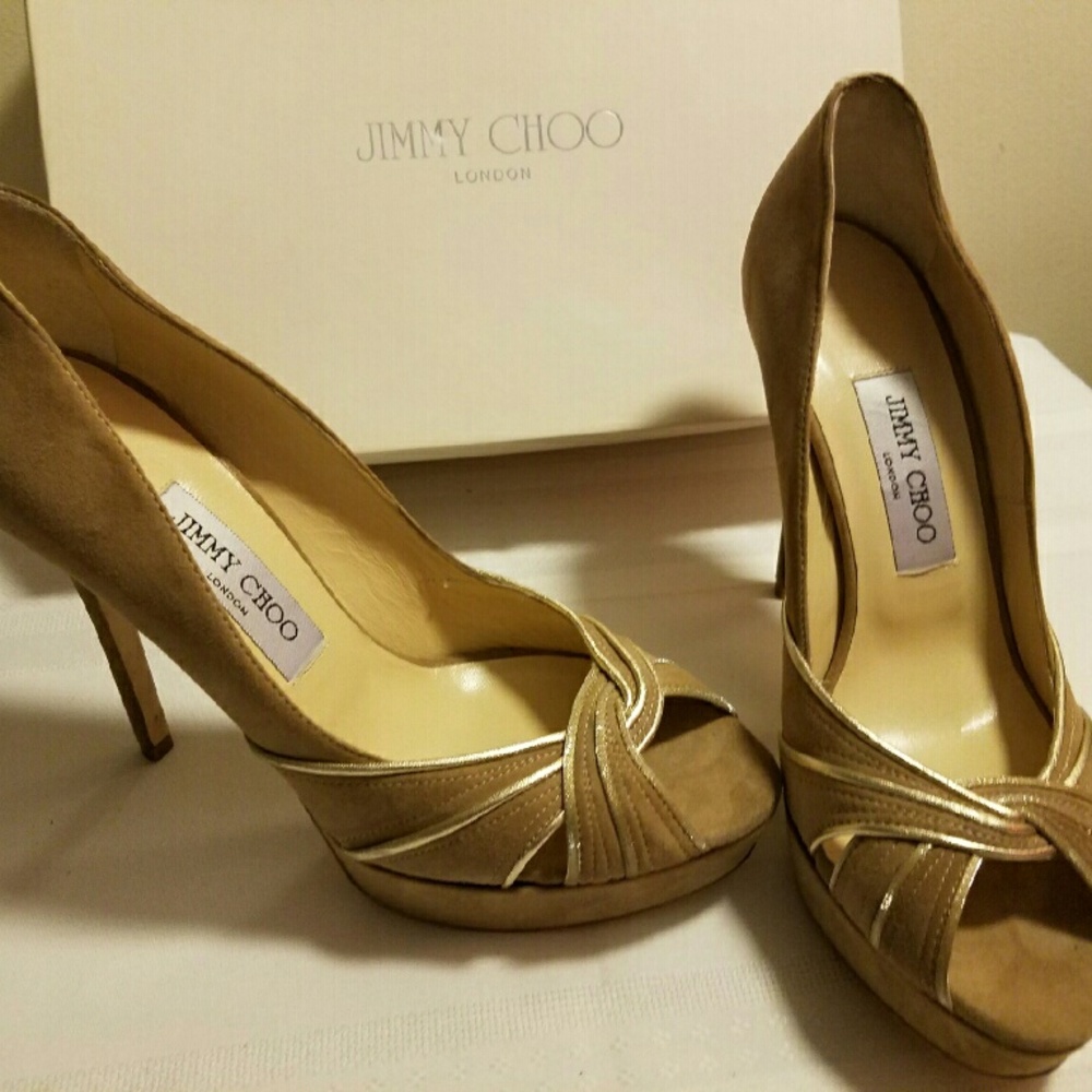 Jimmy Choo nude suede 8.5 peep toe