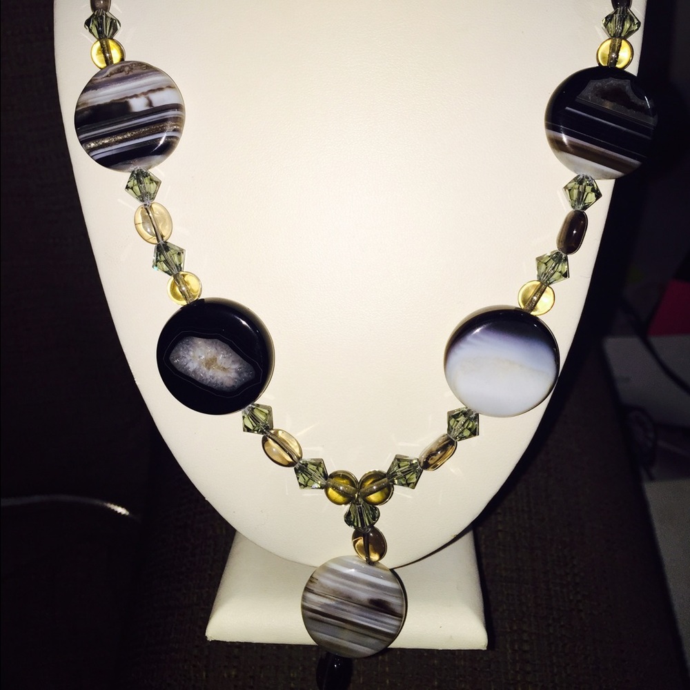 NEW! BOTSWANA AGATE Black White Stone Necklace 20"
