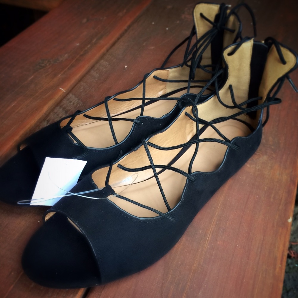 Black Lace up flats size 9
