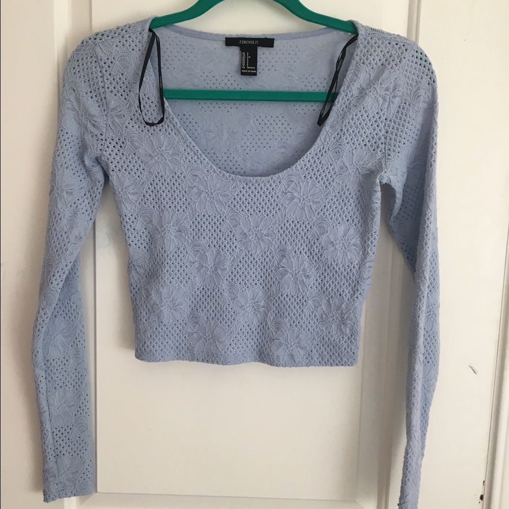 Blue floral stretchy crop top