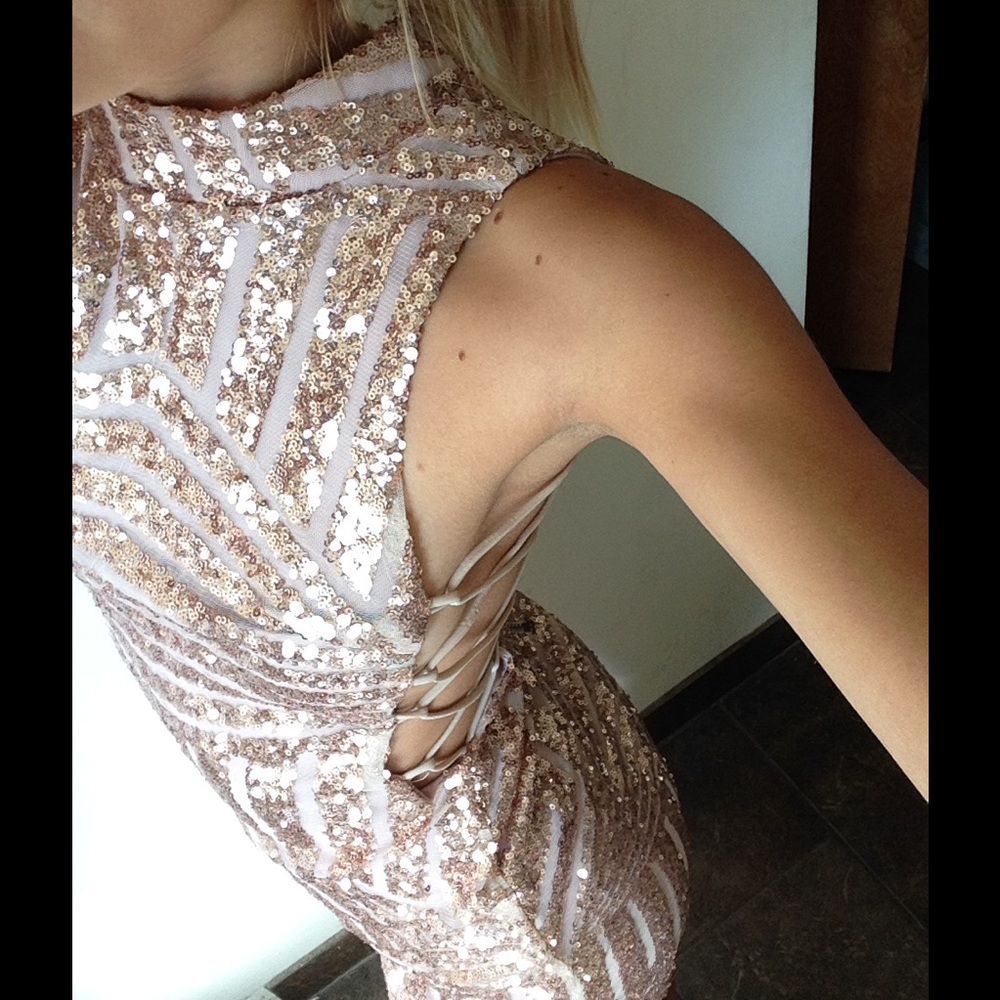 Sparkly rosé pink mini dress
