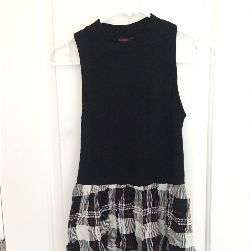 Mock neck black and plaid tunic