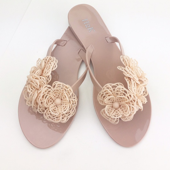 HP 6.14 Nude "Flora" Jelly Sandal Flip Flop Floral - Picture 3 of 5