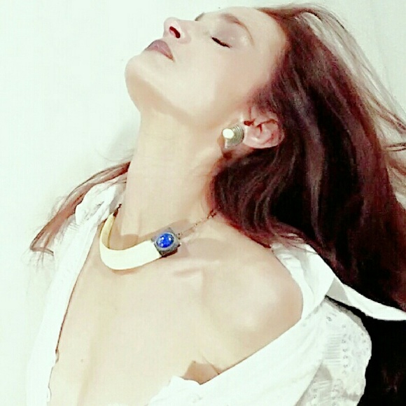 ❌SOLD Antique Tusk Choker Necklace Sterling Lapis❌ - Picture 4 of 4