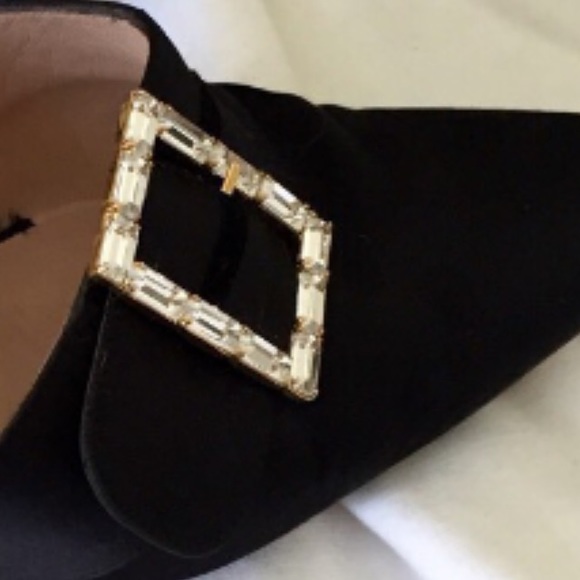 Manolo Blahnik CRYSTAL  BUCKLE BLACK SATIN MULES - Picture 3 of 4