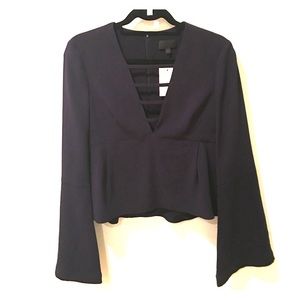 Navy intermix blouse with bell sleeves (P)