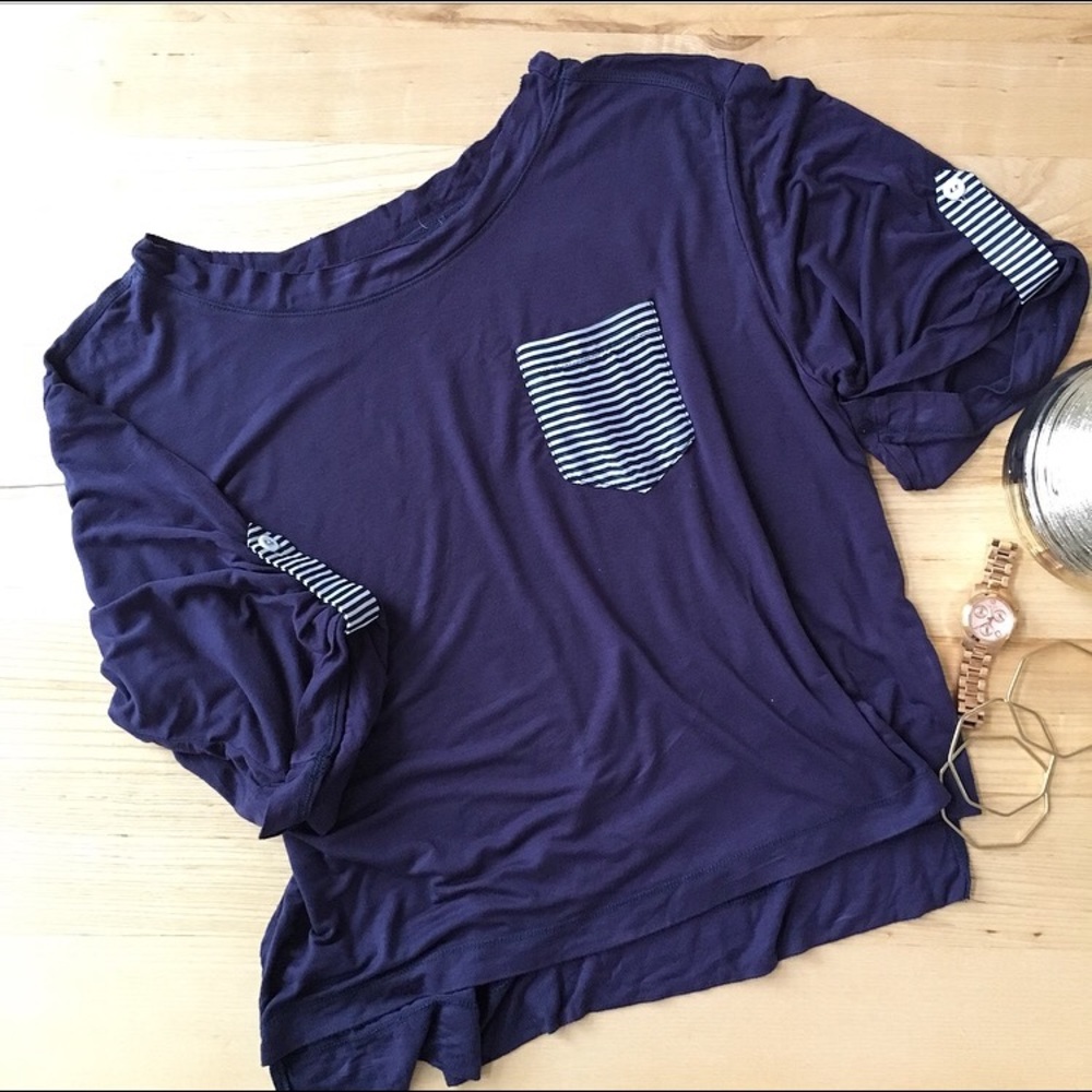 Navy Slouchy T with Stripe Detail