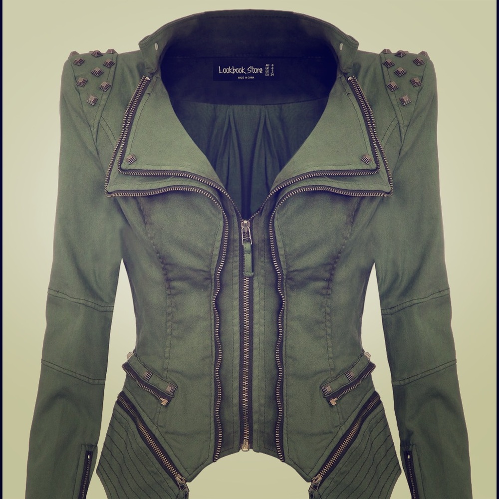 Studded green denim blazer/ jacket