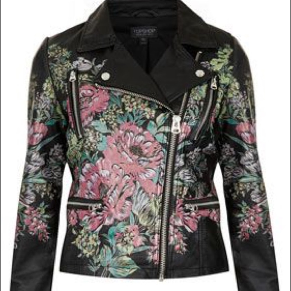 ISO! TopShop floral leather jacket. Size s/m.