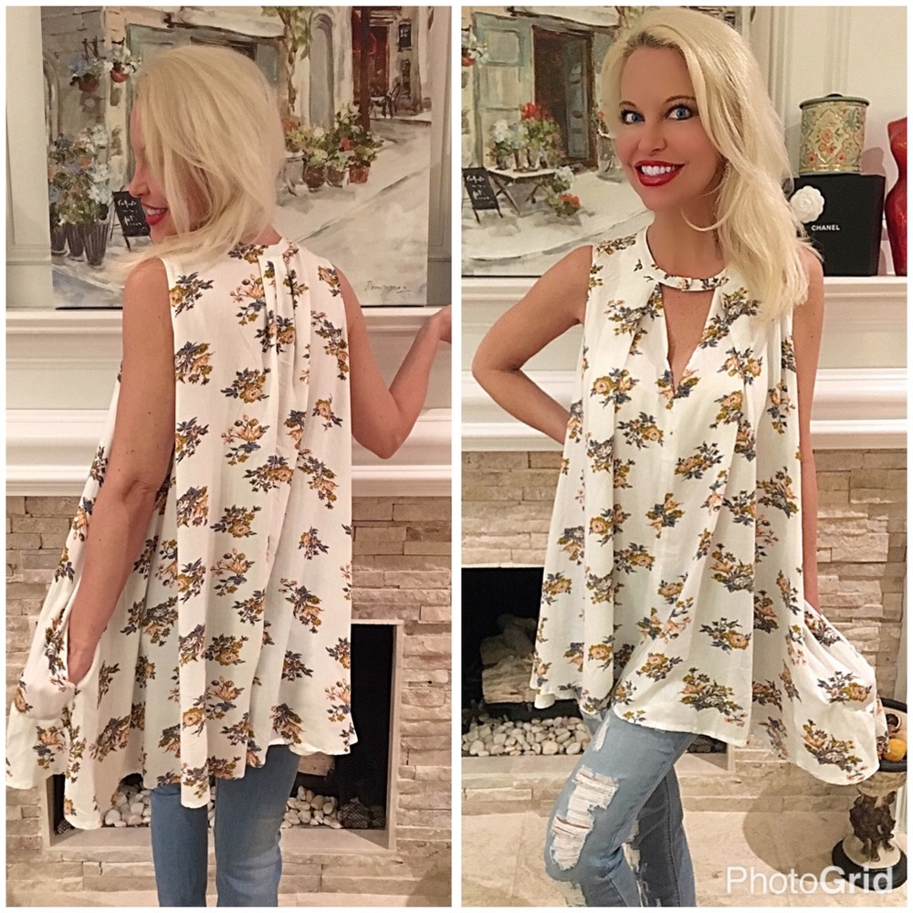 Floral print keyhole top swing dress LAST One - Picture 1 of 2