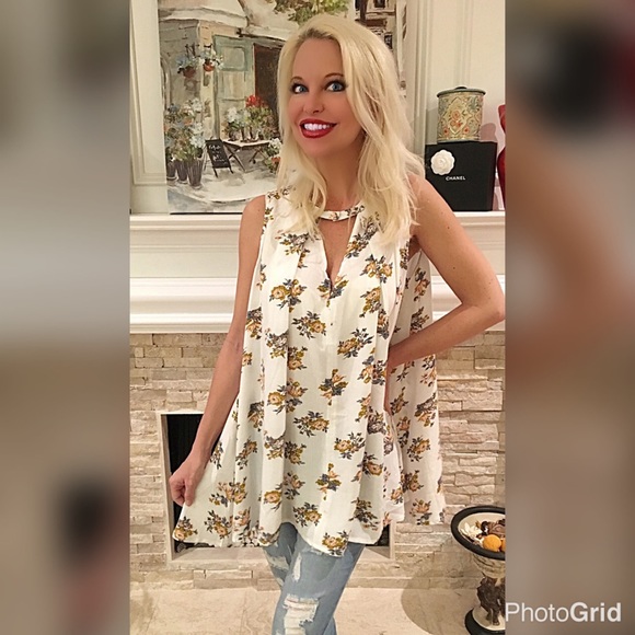 Floral print keyhole top swing dress LAST One - Picture 2 of 2