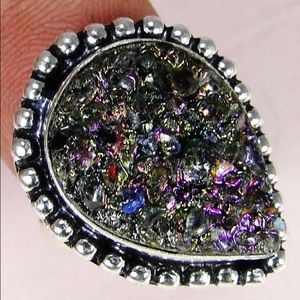 Titanium Druzy & 925 Silver Designer Ring Sz 7