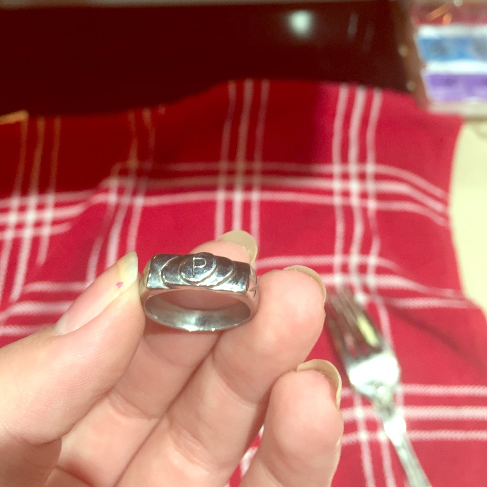 Solid Silver ring with a P