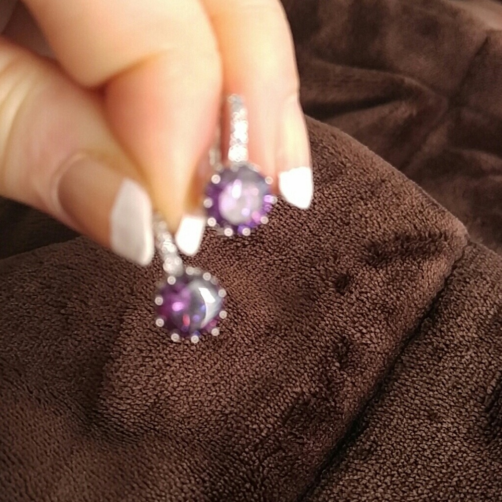 18k White Gold & CZ Earrings (Choice of color) - Picture 4 of 7