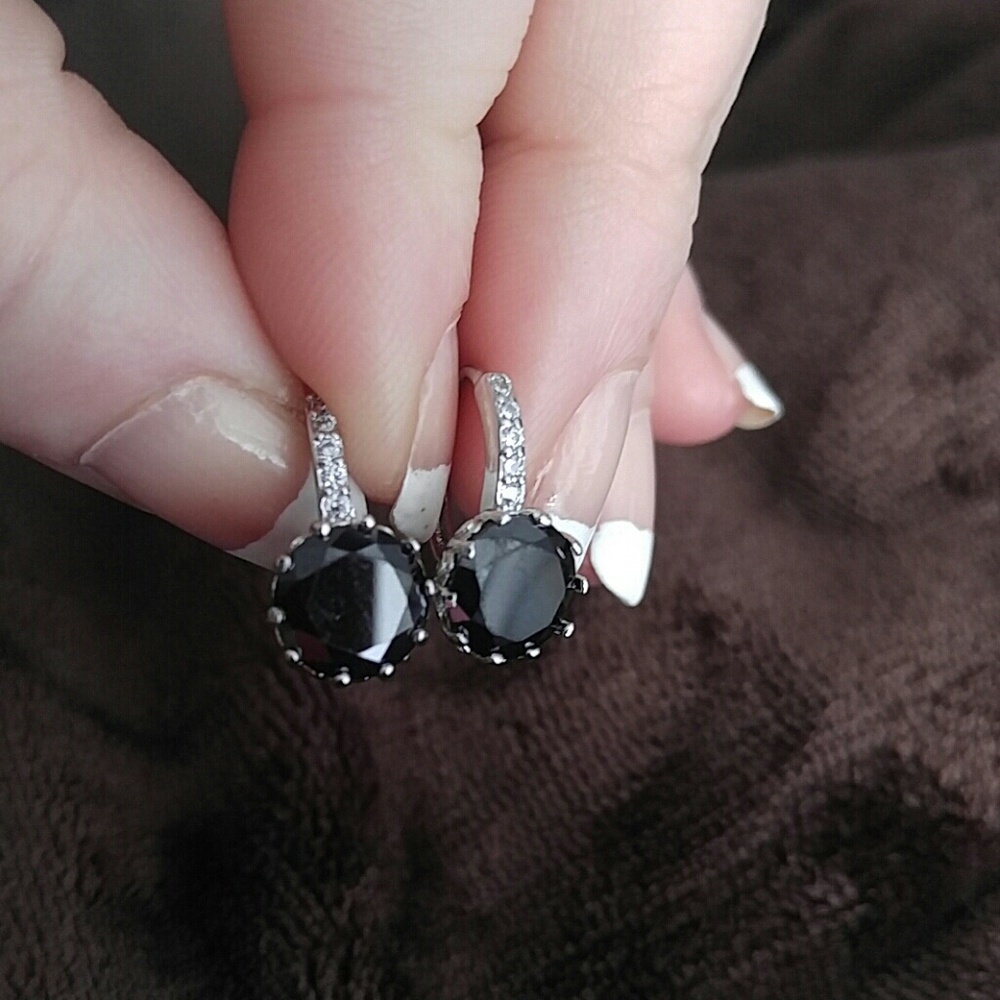 18k White Gold & CZ Earrings (Choice of color) - Picture 3 of 7