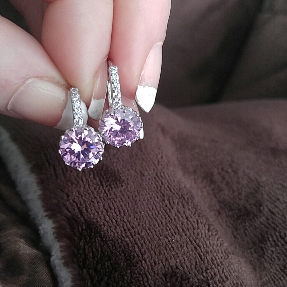 18k White Gold & CZ Earrings (Choice of color) - Picture 2 of 7