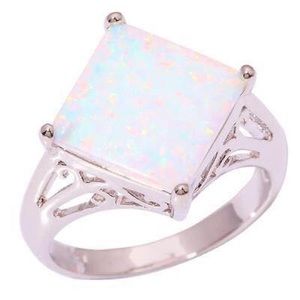 Gorgeous White Fire Opal Silver Ring Size 6.5