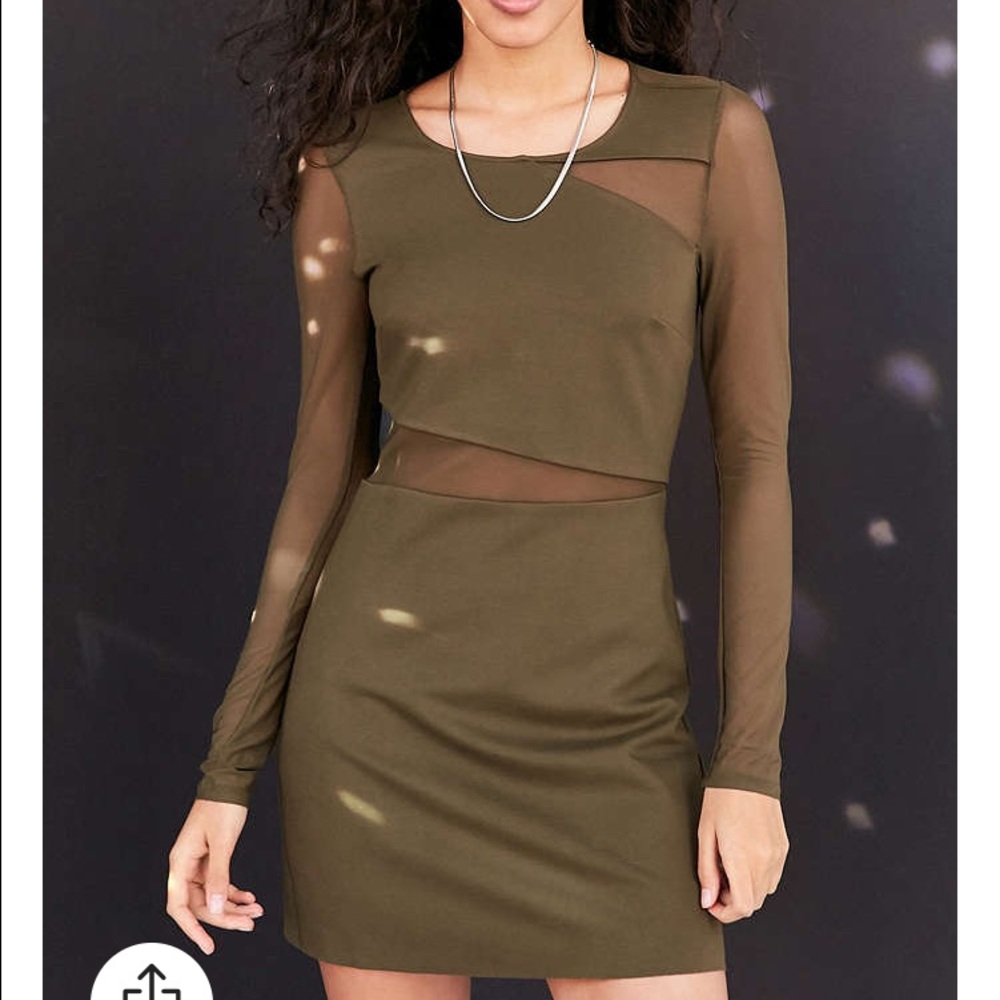 Olive Bodycon Mesh cutout dress