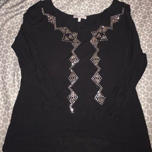 black high-low shirt with rhinestones