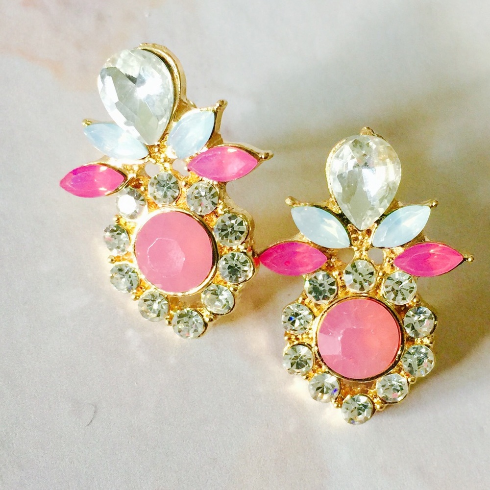❗️SOLD Anthro Pink Diamond Statement Earrings - Picture 2 of 2