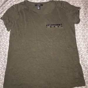 olive green top with black stone detailing