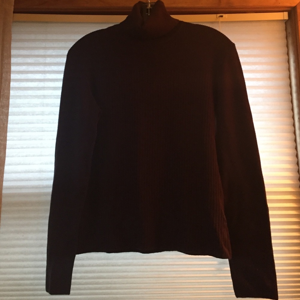 Brown vertical ribbed turtleneck