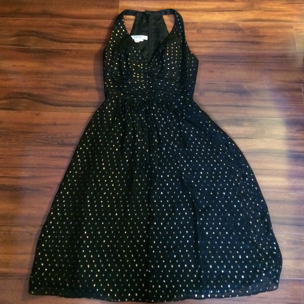 Kay Unger gold sparkly polka dot dress sz 2