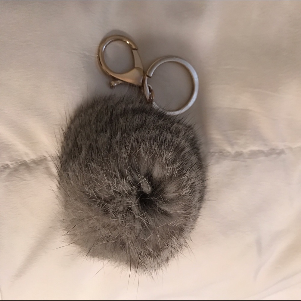 POM POM Genuine fur gray keychain
