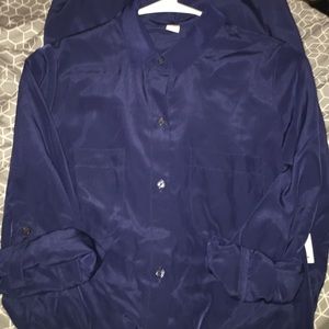 dark blue button down dress with tie at waist