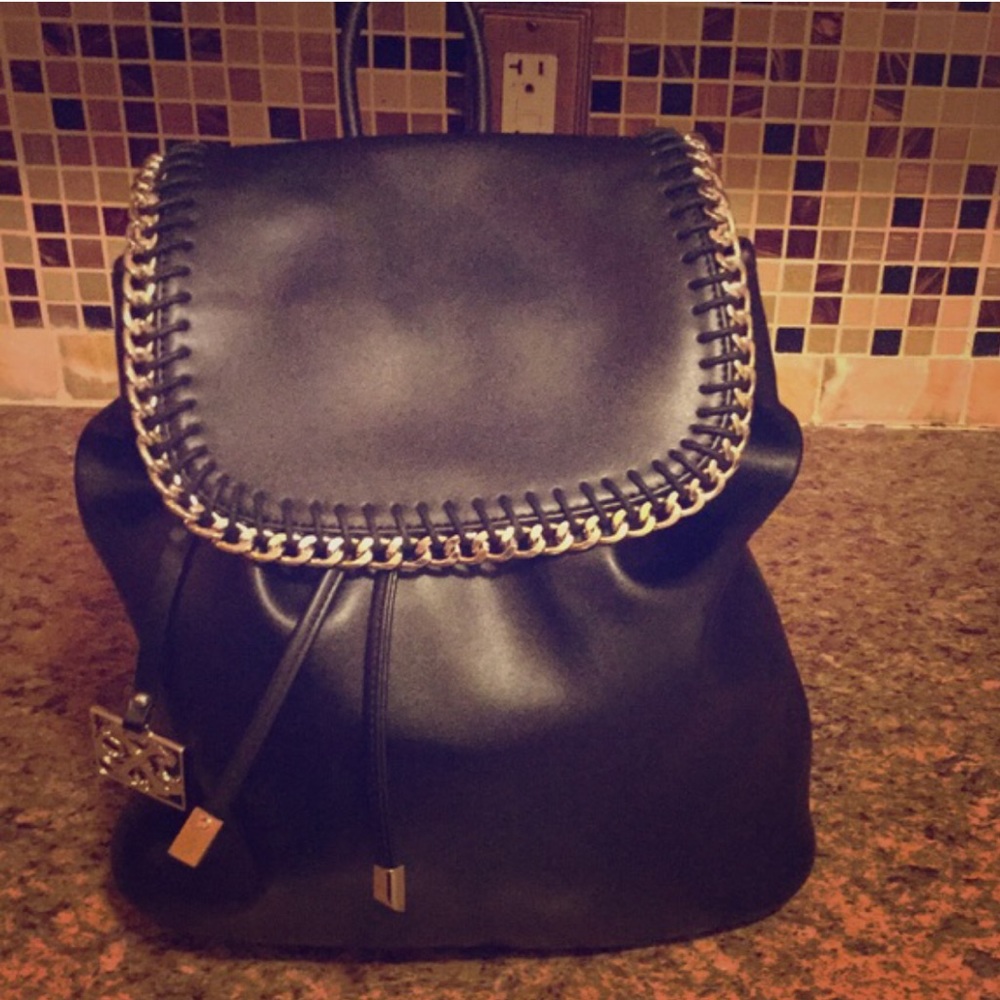 Christian lacroix drawstring faux leather backpack