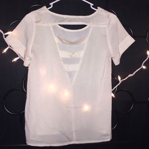 creme crepe top with cut out detailing on back