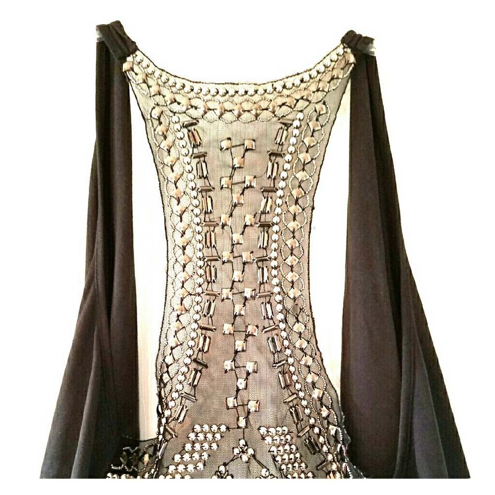 Black and beaded high low vest