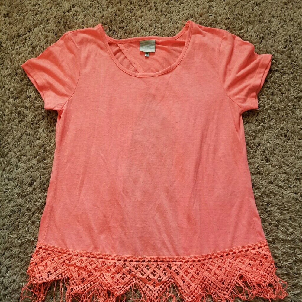 Open back salmon top.