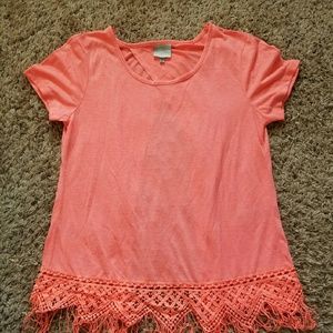 Open back salmon top.