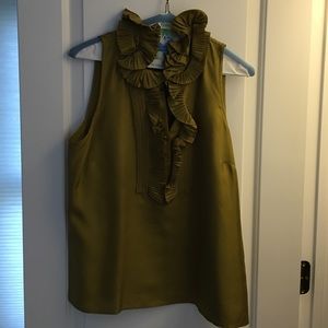 Silk sleeveless top in olive green