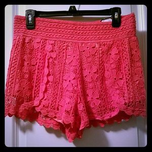 Dark coral crochet shorts *new*