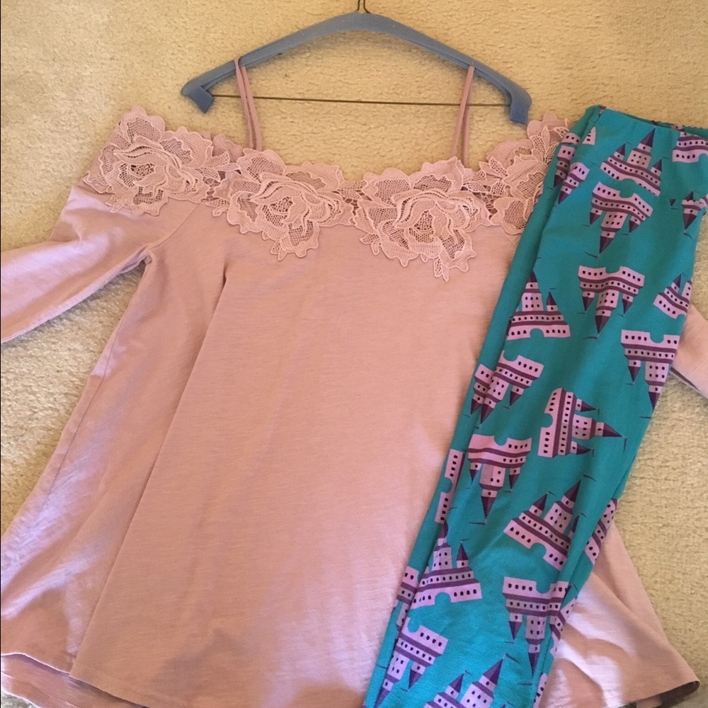 Lularoe OS Disney teal CASTLES *unicorn* outfit