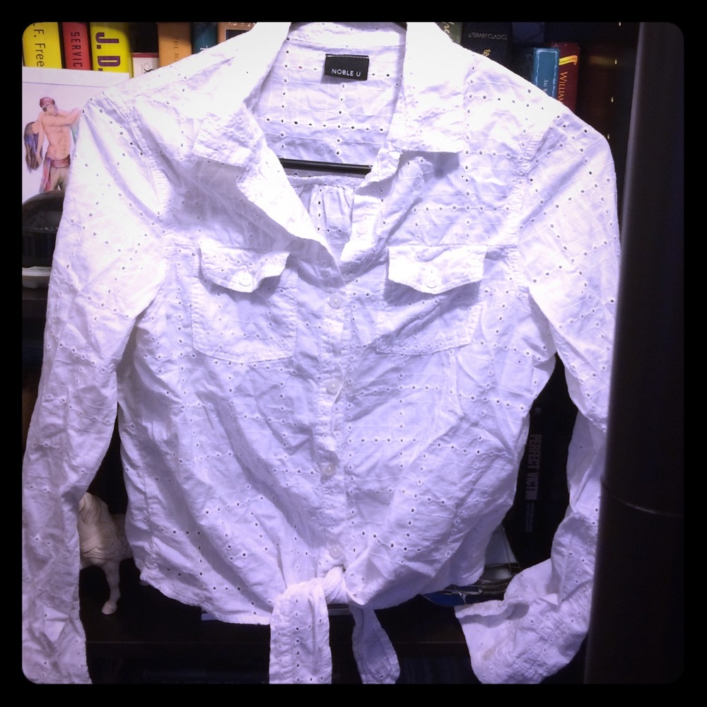 White Eyelet Tie-Front Shirt