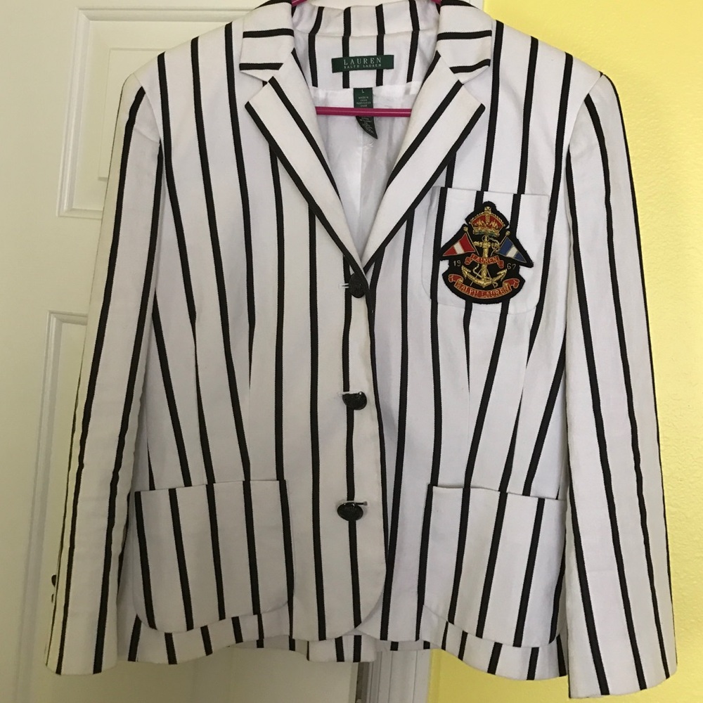 Ralph Lauren Black & White Stripe Crested Blazer
