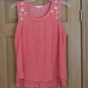 MissMe sheer tank with lace underlay