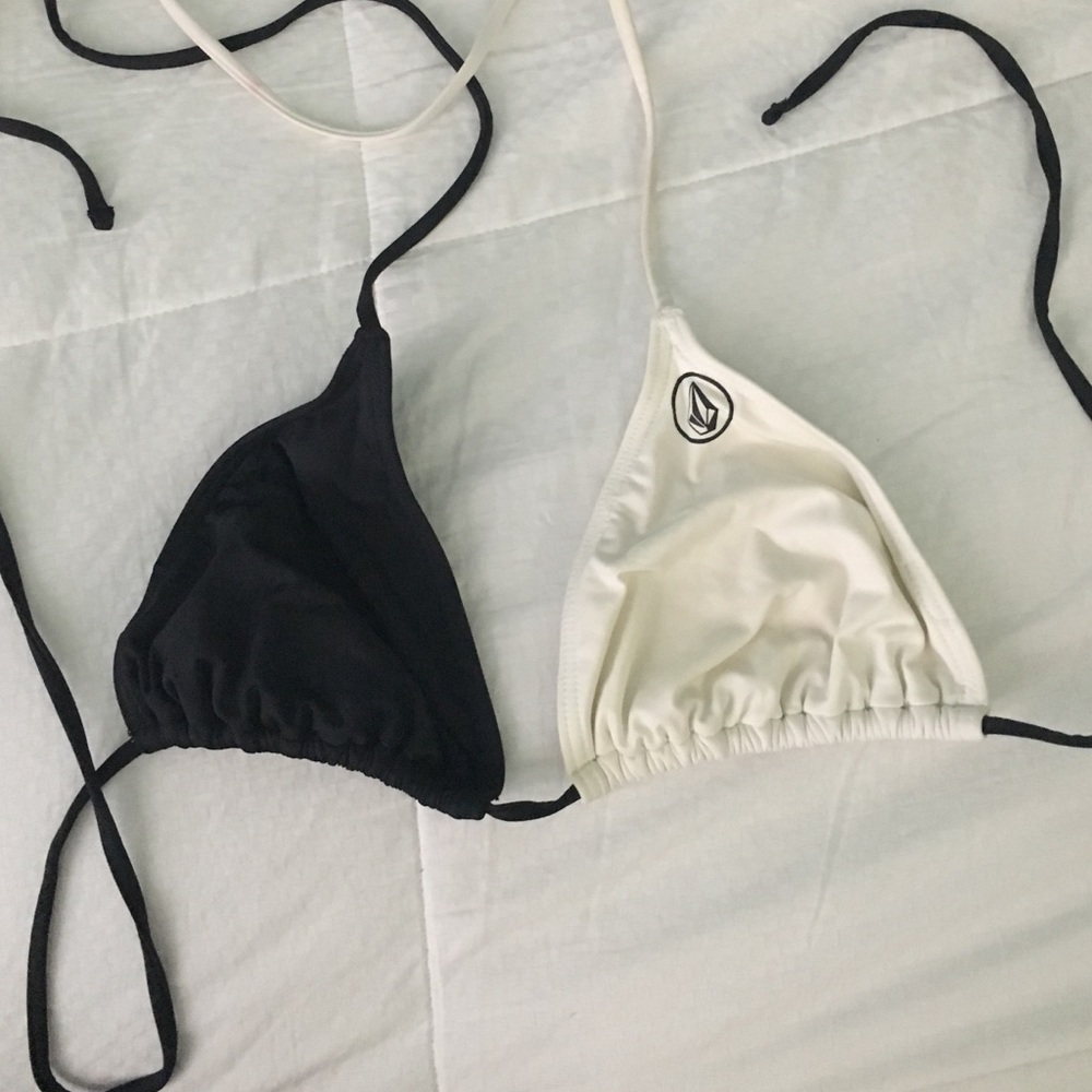 Volcom Black/Off-White Triangle Bikini Top