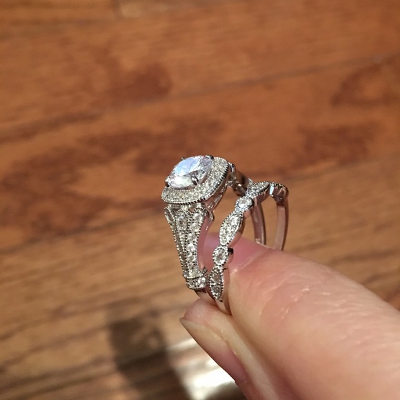 925 sterling silver engagement wedding ring set - Picture 3 of 4