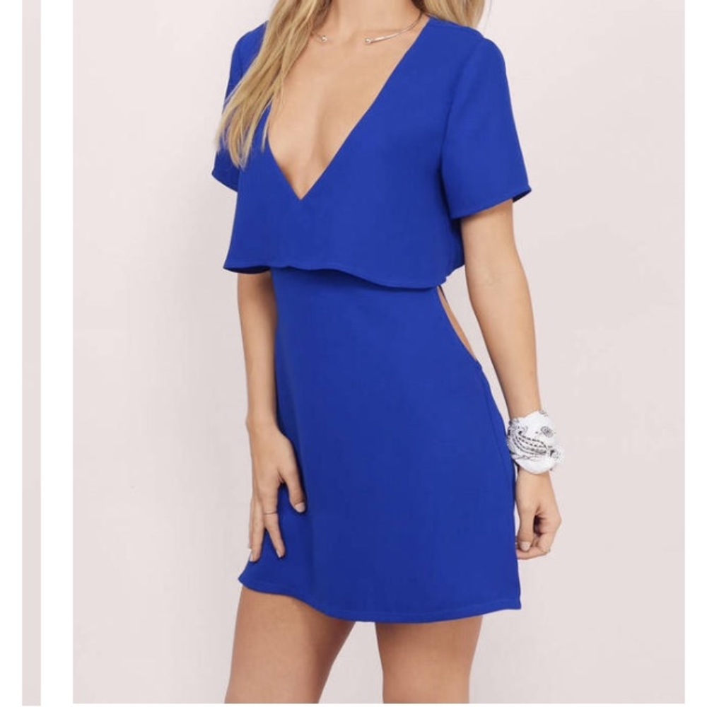 KYA COBALT TIERED TOP OVERLAY SHIFT DRESS