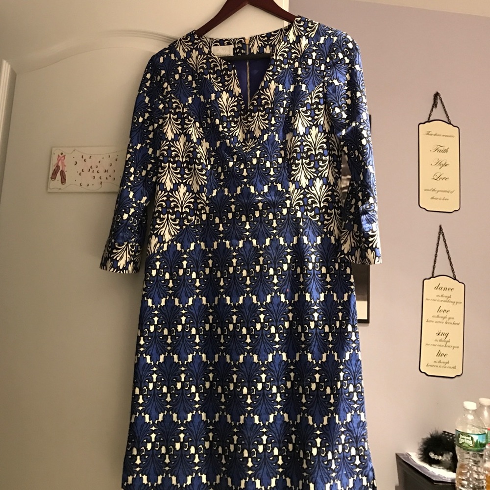 Knee Length Blue Patterned Dress