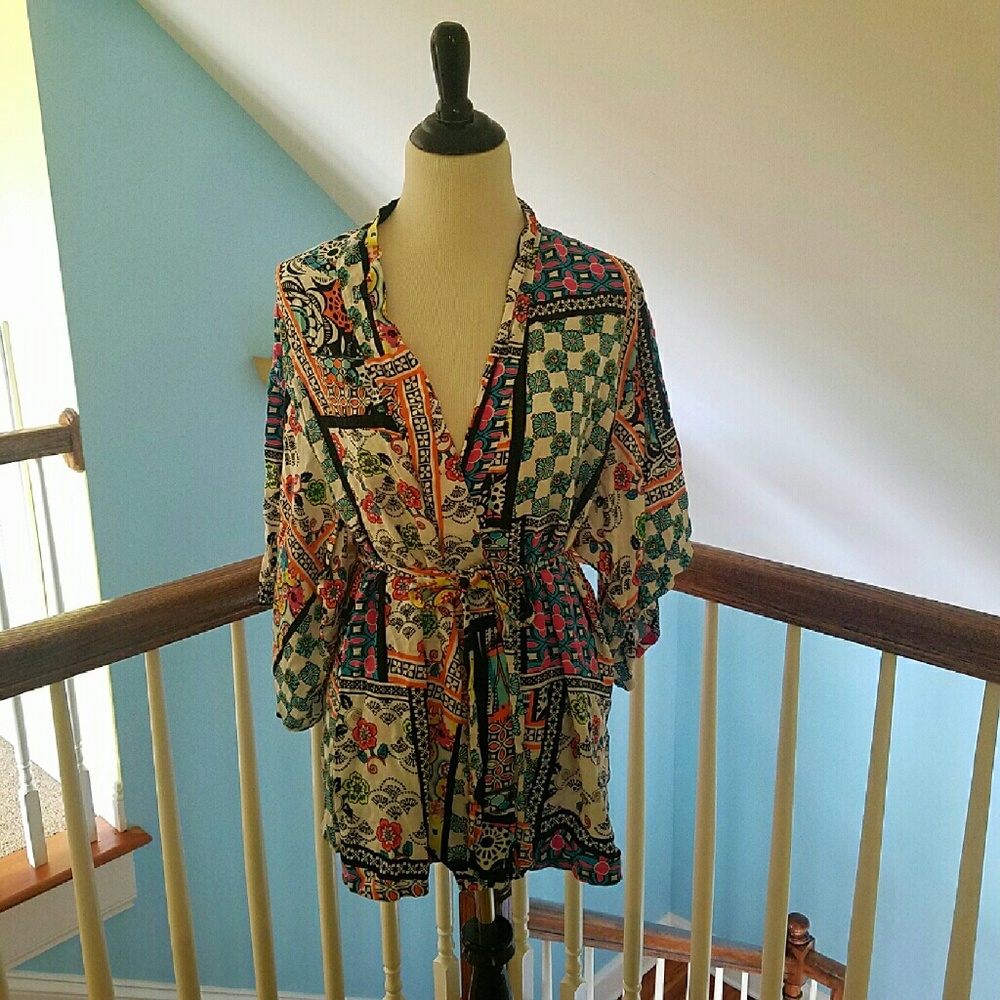 Josie Natori Colorful Print Short Robe